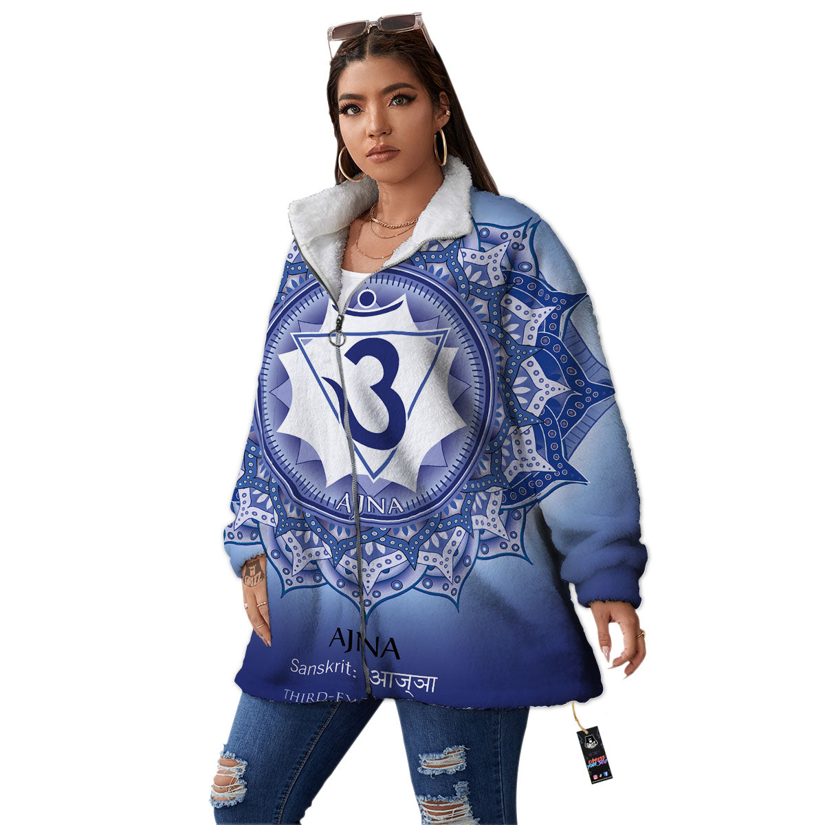 Spiritual Ajna Chakra Print Women's Sherpa Jacket-grizzshop