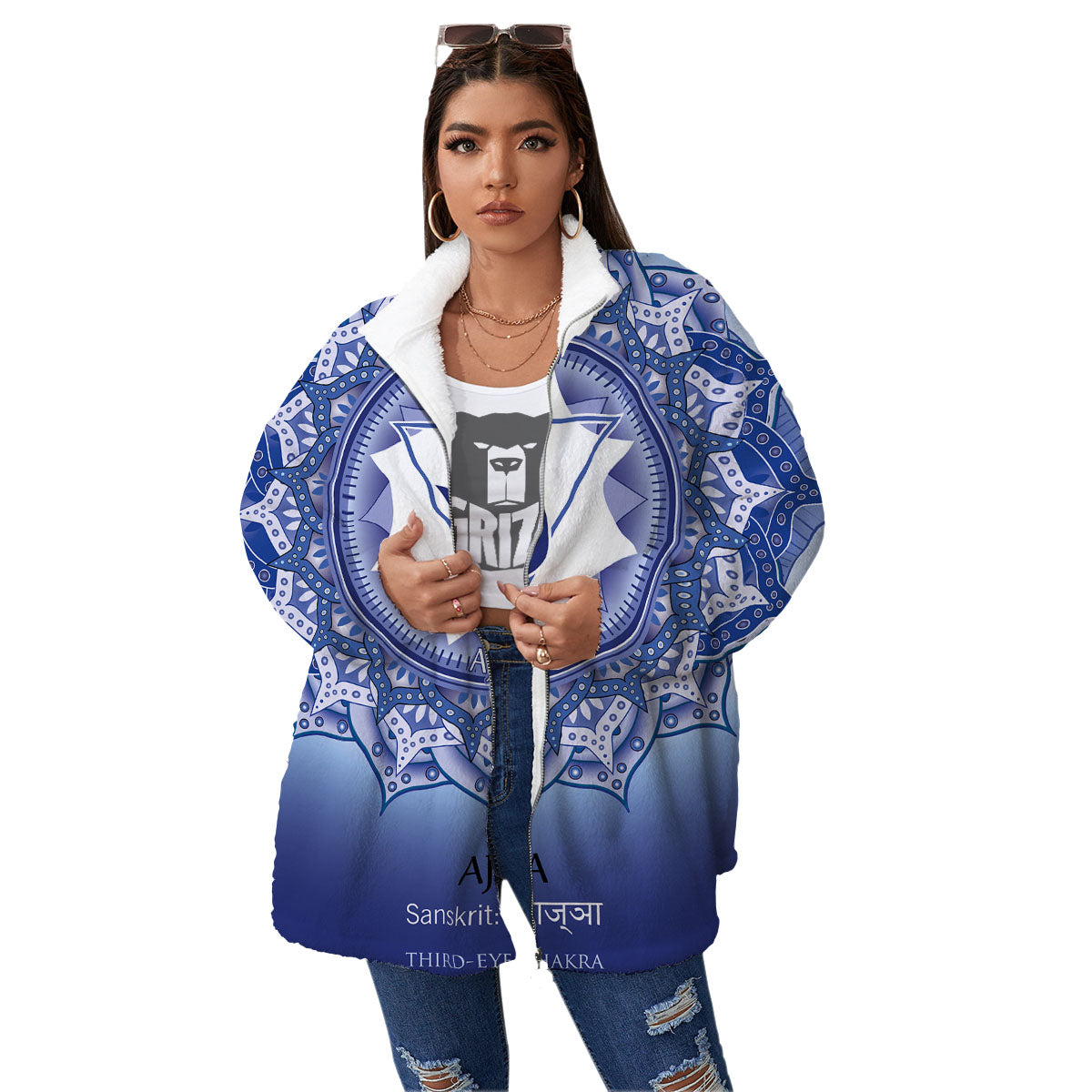 Spiritual Ajna Chakra Print Women's Sherpa Jacket-grizzshop