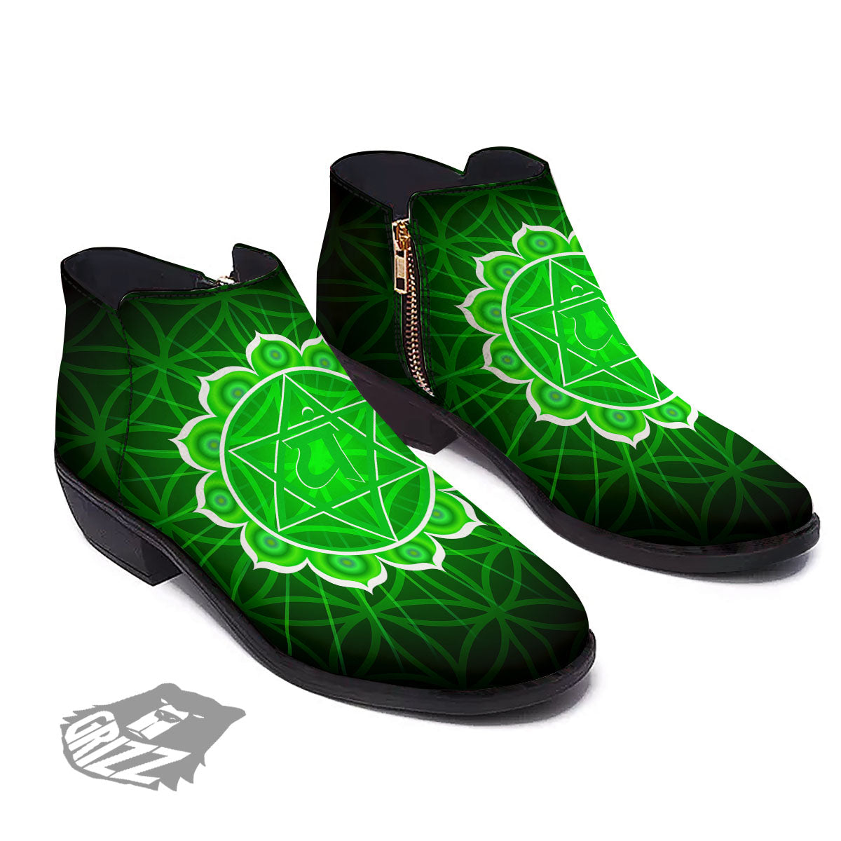 Spiritual Anahata Chakra Print Ankle Boots-grizzshop