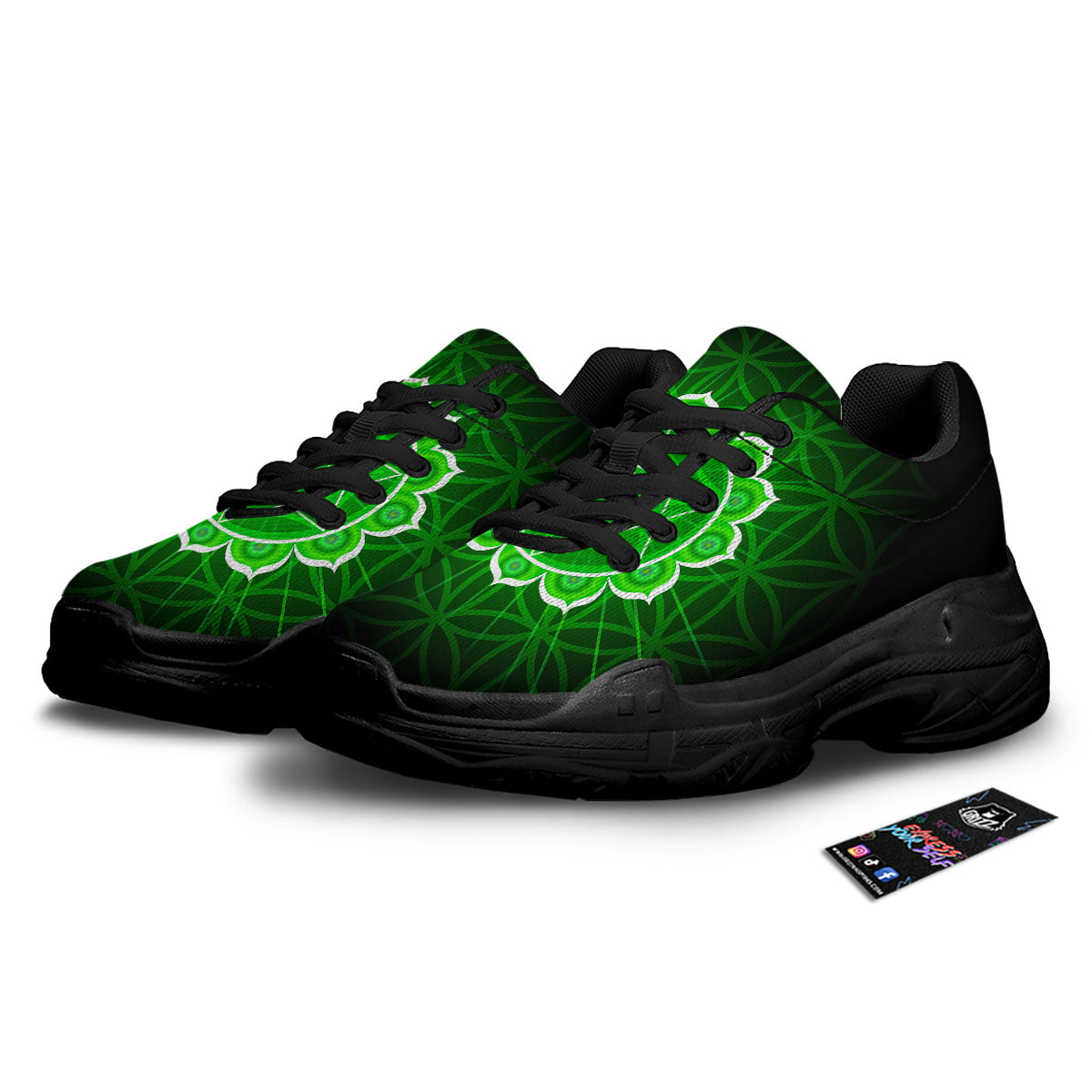 Spiritual Anahata Chakra Print Black Chunky Shoes-grizzshop