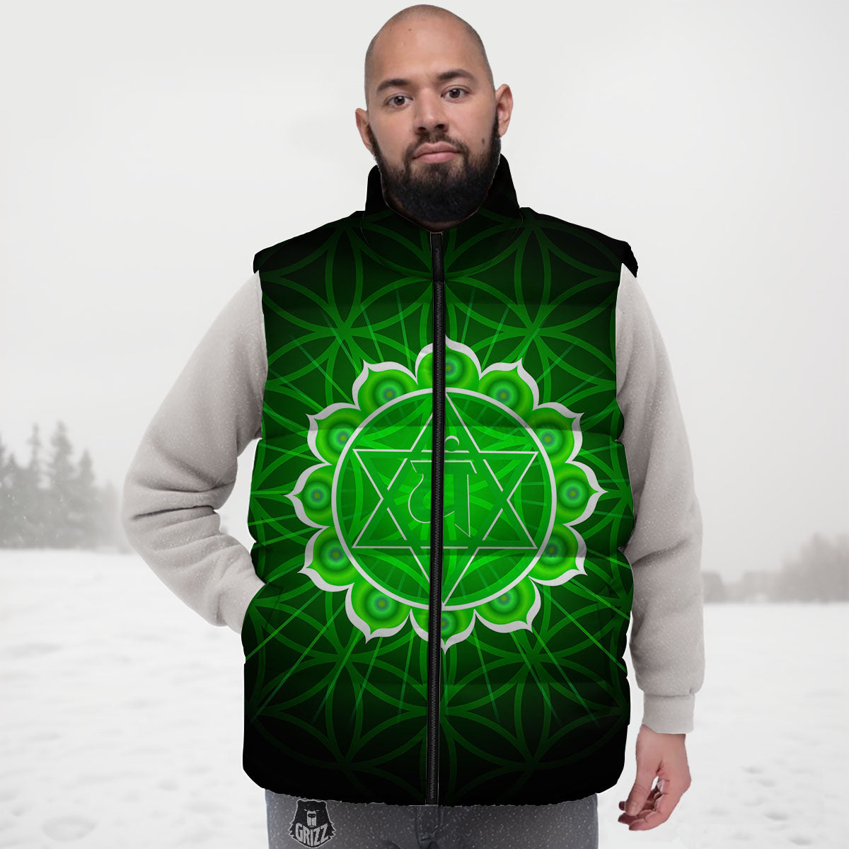 Spiritual Anahata Chakra Print Down Vest