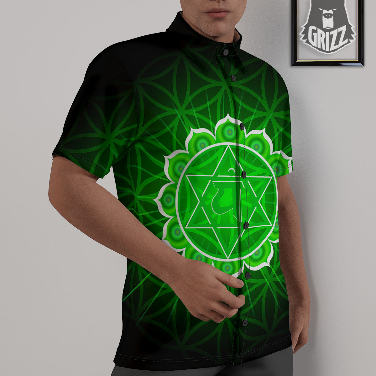 Spiritual Anahata Chakra Print Untucked Shirts-grizzshop