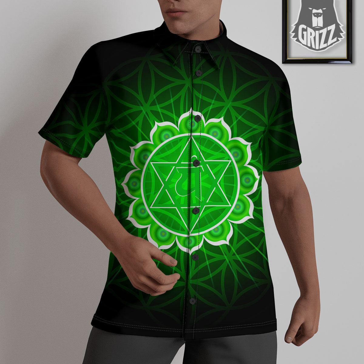 Spiritual Anahata Chakra Print Untucked Shirts-grizzshop