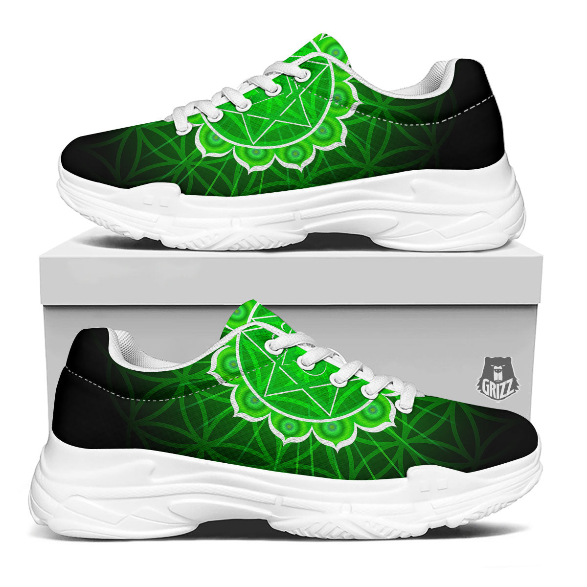 Spiritual Anahata Chakra Print White Chunky Shoes-grizzshop