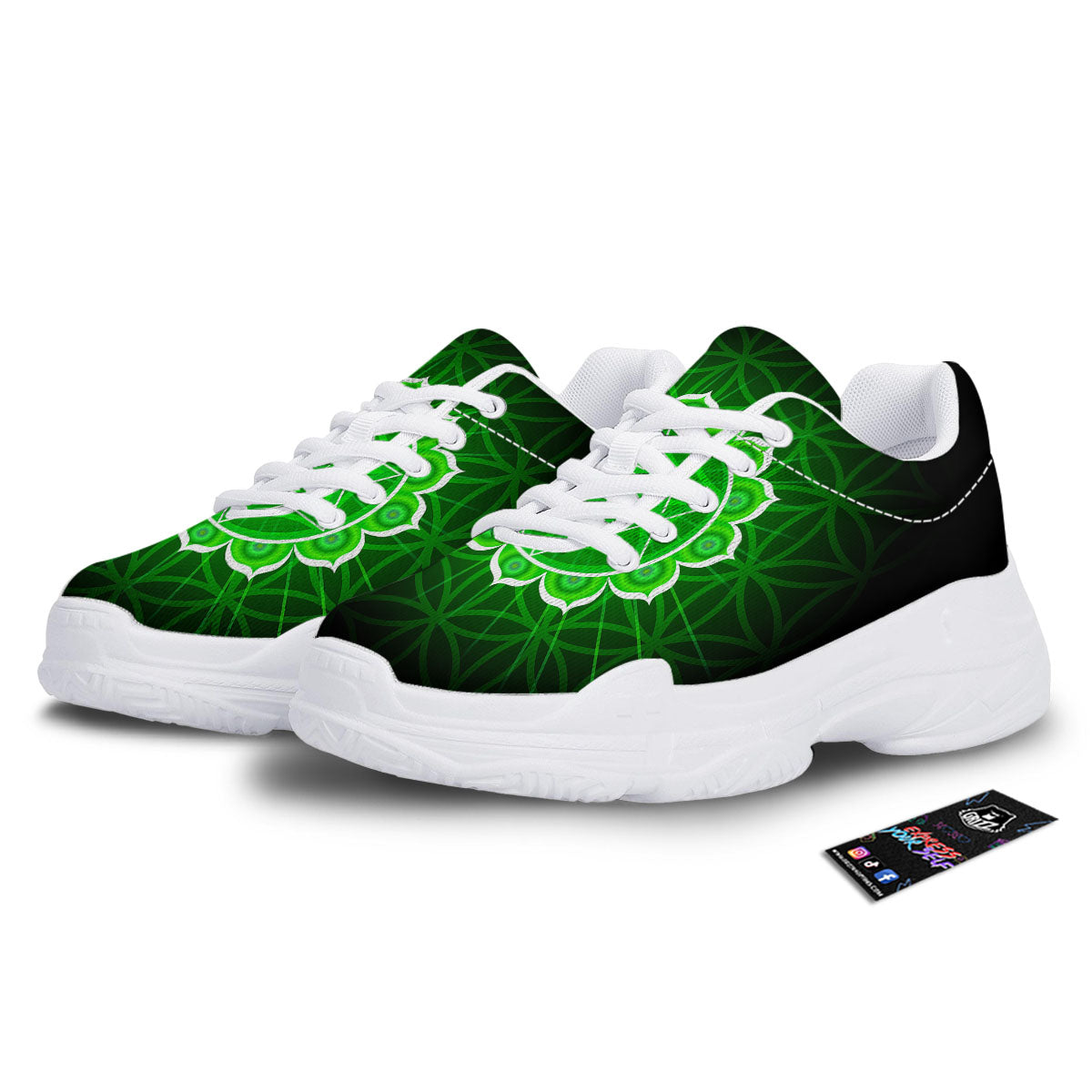 Spiritual Anahata Chakra Print White Chunky Shoes-grizzshop