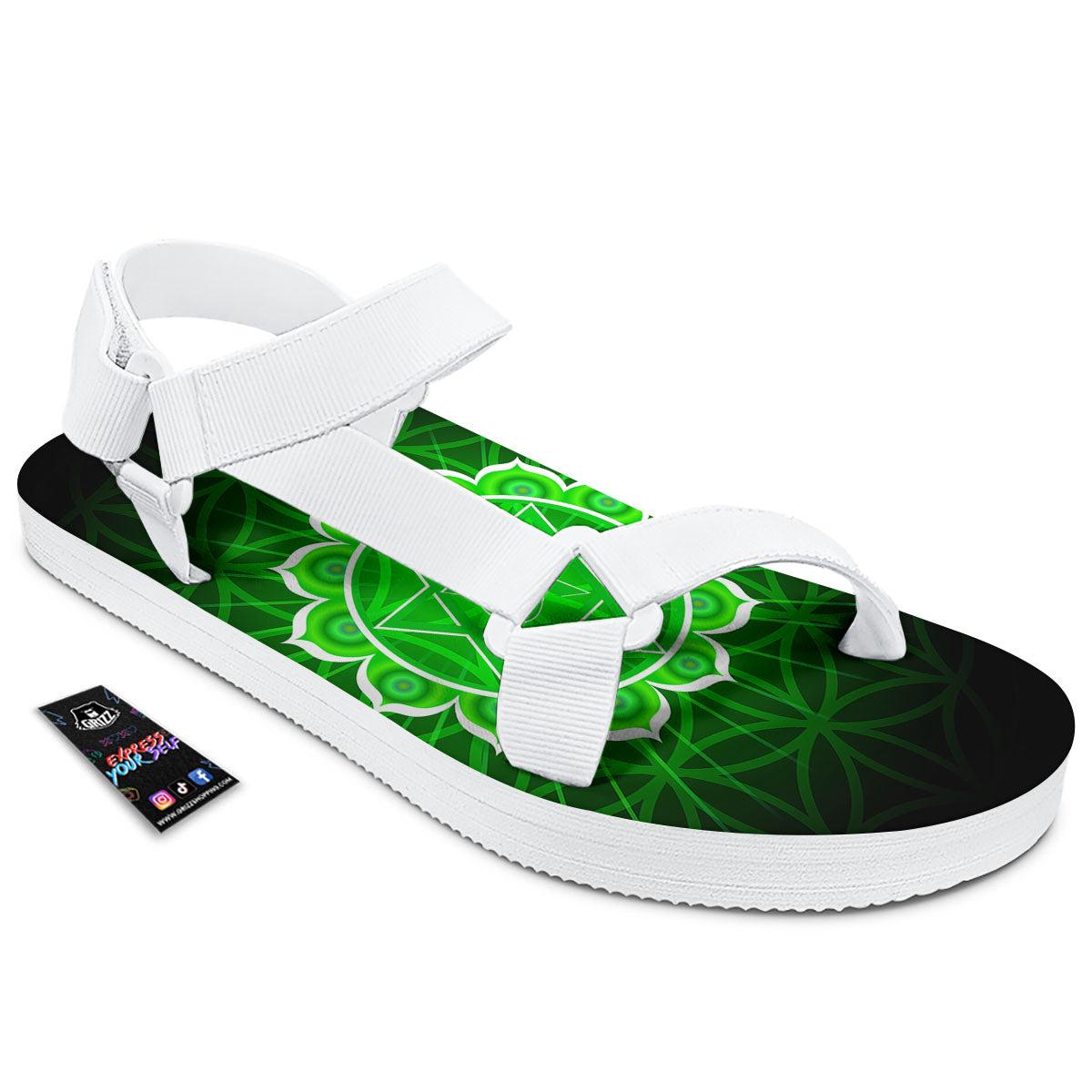 Spiritual Anahata Chakra Print White Open Toe Sandals-grizzshop