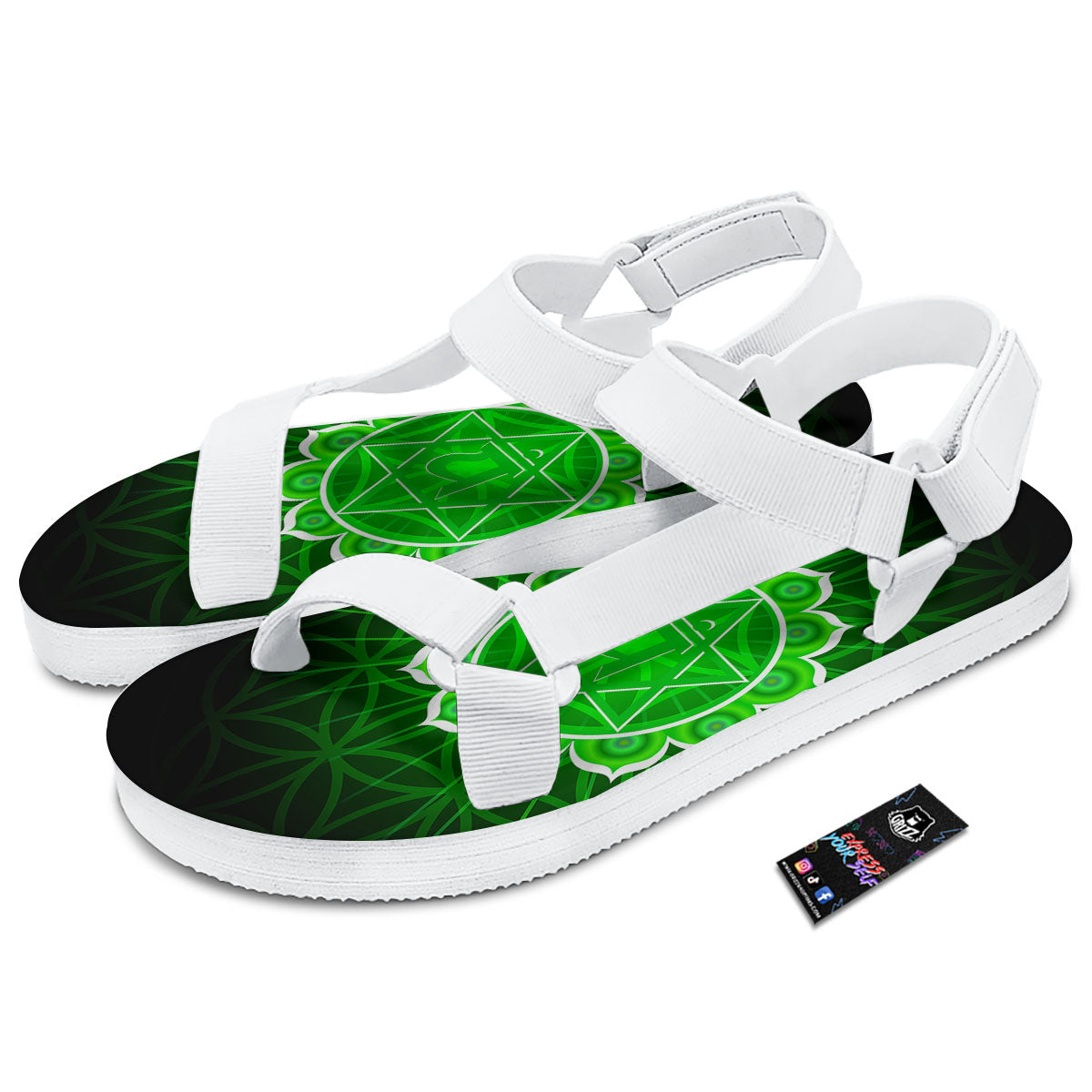 Spiritual Anahata Chakra Print White Open Toe Sandals-grizzshop