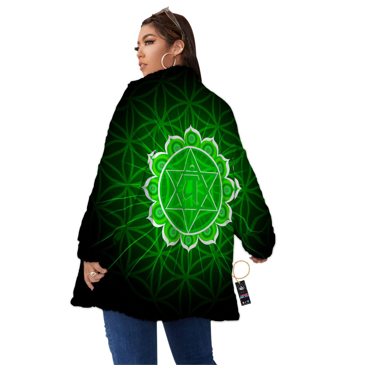 Spiritual Anahata Chakra Print Women's Sherpa Jacket-grizzshop