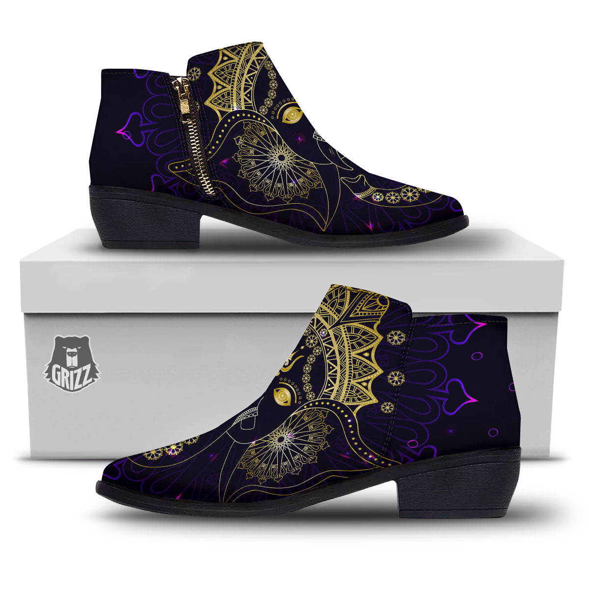Spiritual Elephant Indian Tribal Print Ankle Boots-grizzshop