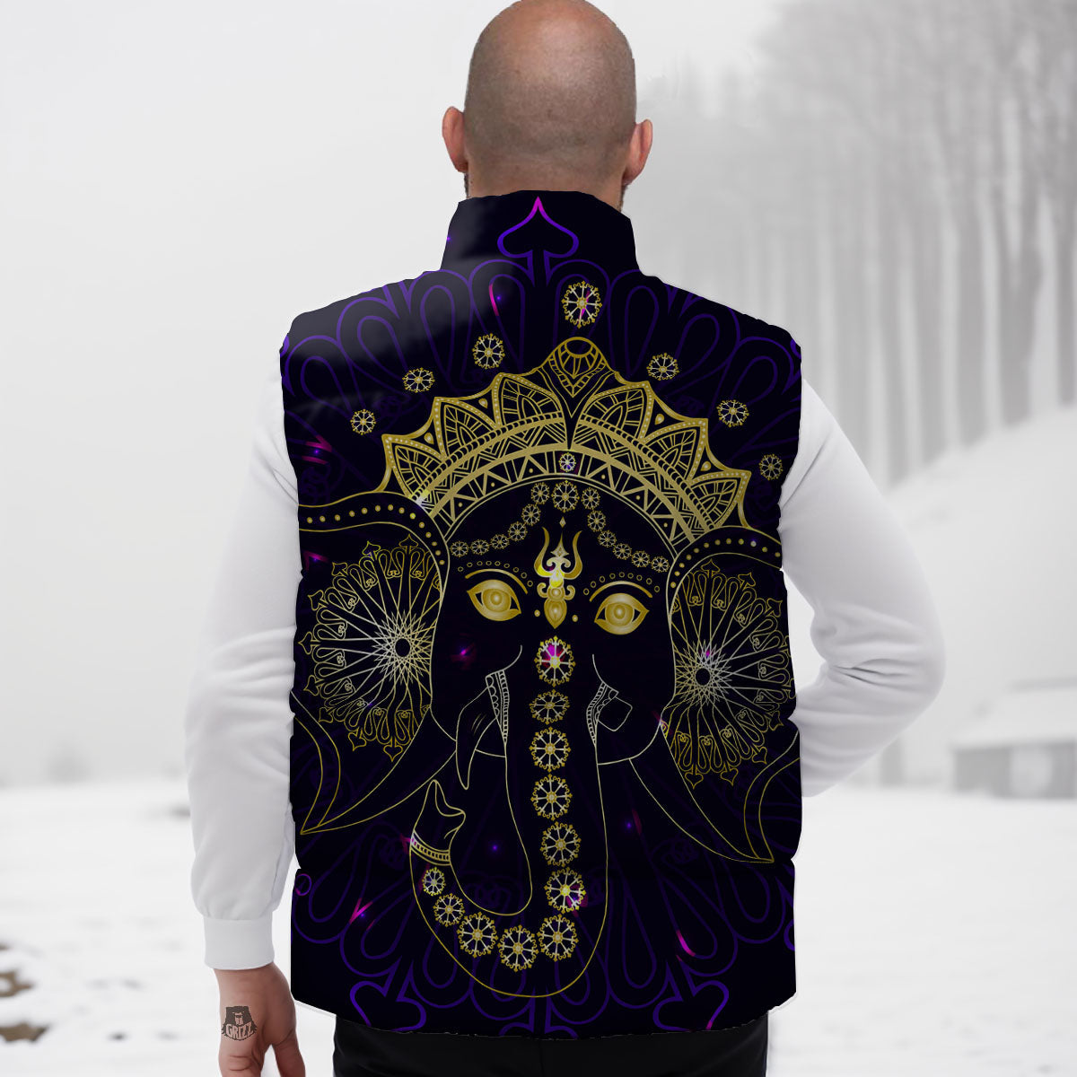 Spiritual Elephant Indian Tribal Print Down Vest