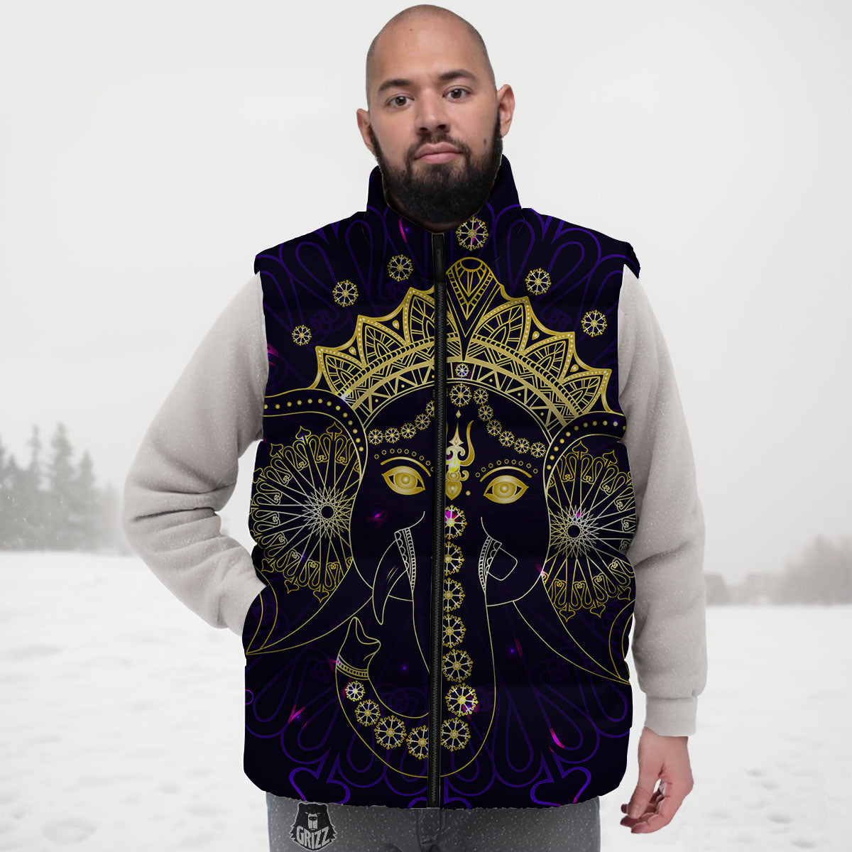 Spiritual Elephant Indian Tribal Print Down Vest