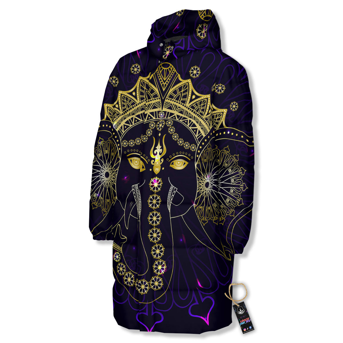 Spiritual Elephant Indian Tribal Print Long Down Jacket-grizzshop