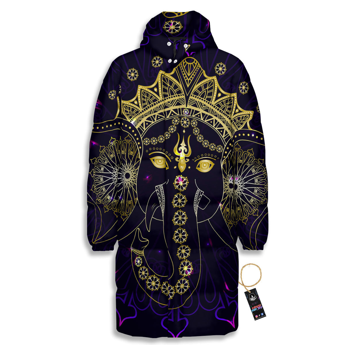 Spiritual Elephant Indian Tribal Print Long Down Jacket-grizzshop