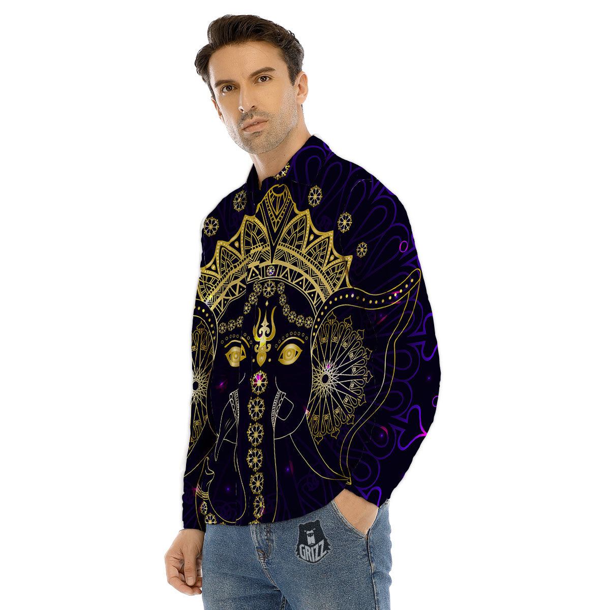 Spiritual Elephant Indian Tribal Print Men's Dress Shirts-grizzshop