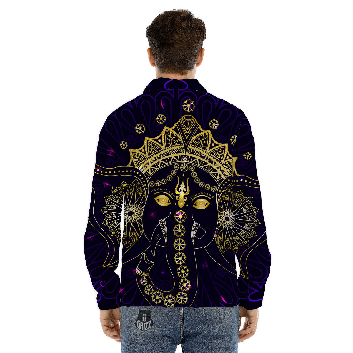 Spiritual Elephant Indian Tribal Print Men's Dress Shirts-grizzshop