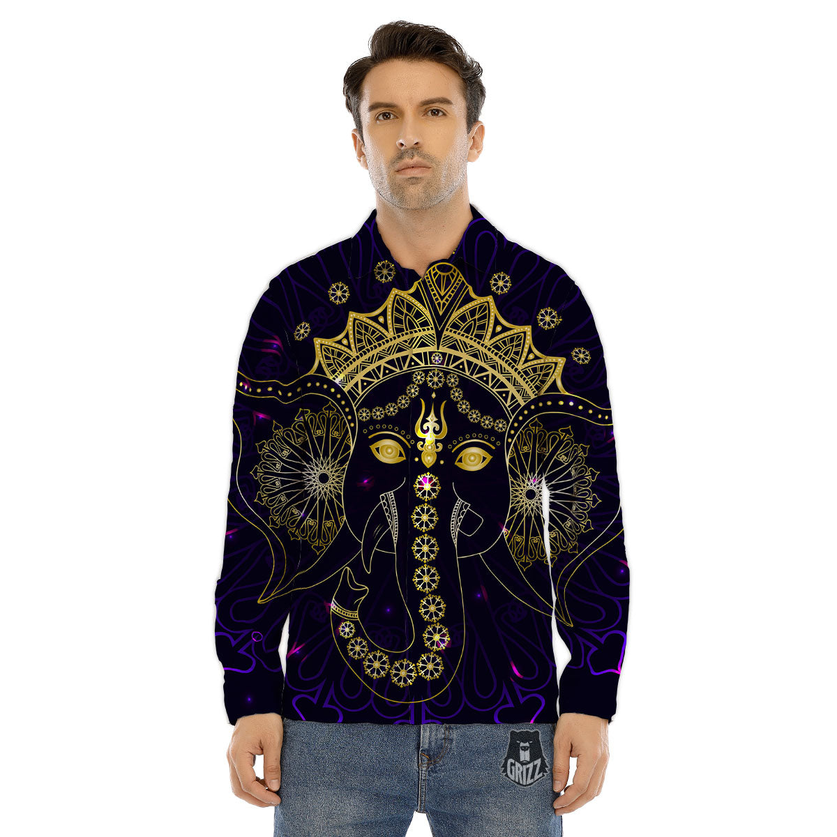 Spiritual Elephant Indian Tribal Print Men's Dress Shirts-grizzshop
