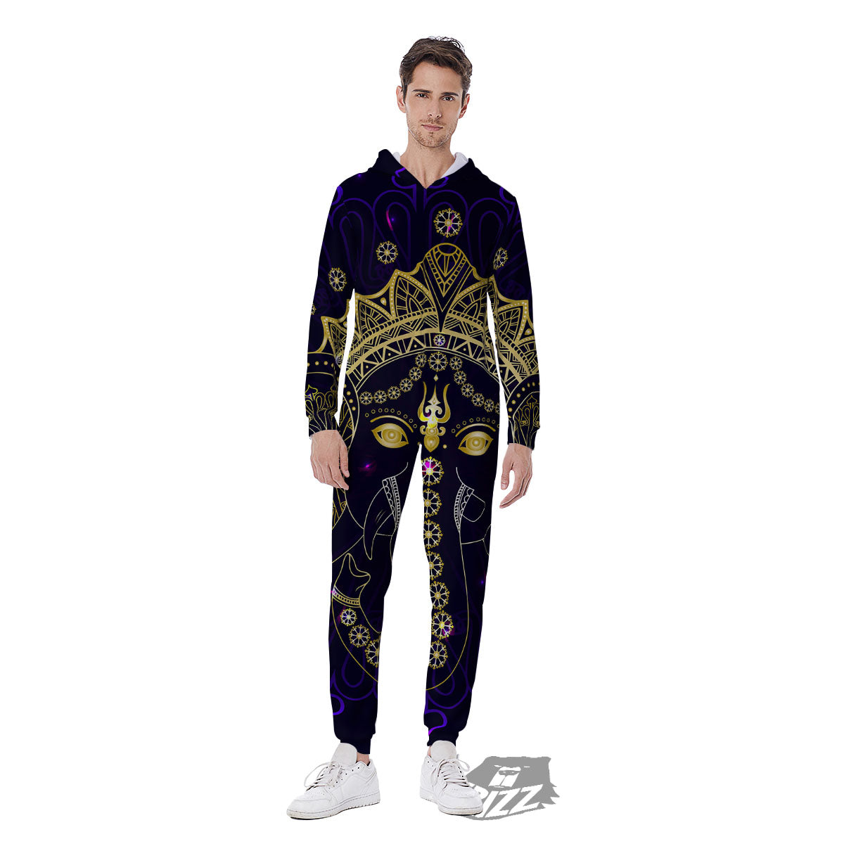 Spiritual Elephant Indian Tribal Print Men's Jumpsuit-grizzshop