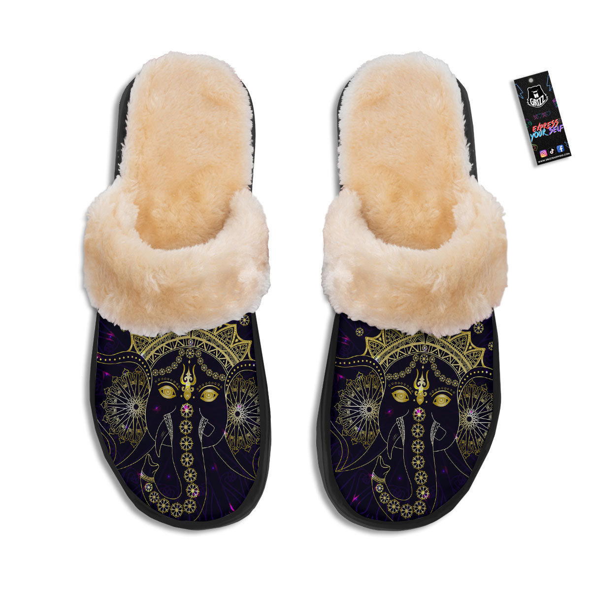 Spiritual Elephant Indian Tribal Print Slippers-grizzshop