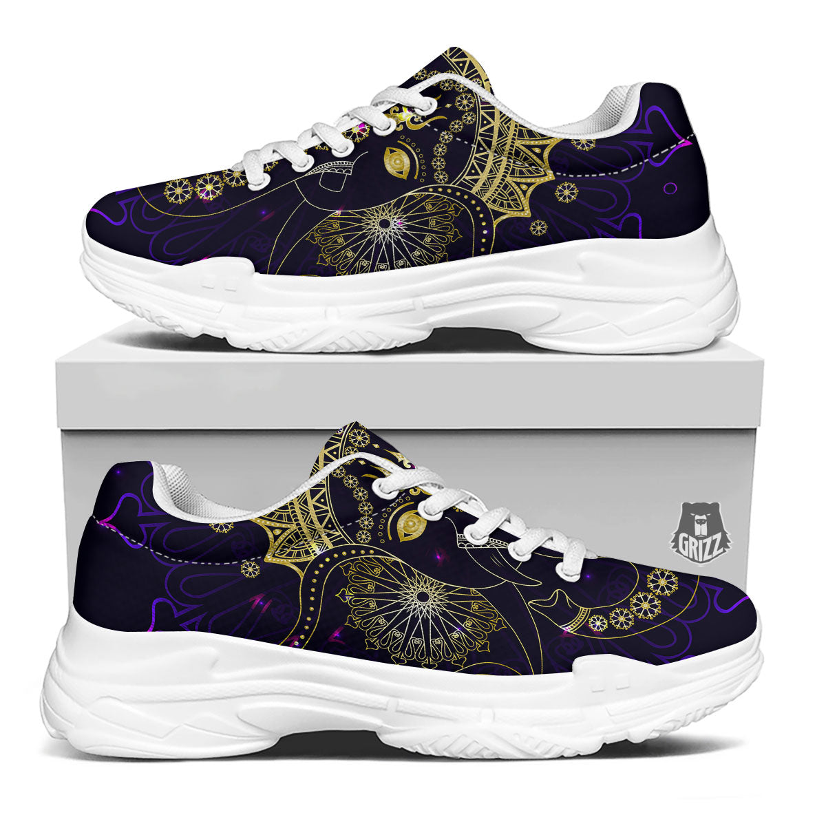 Spiritual Elephant Indian Tribal Print White Chunky Shoes-grizzshop