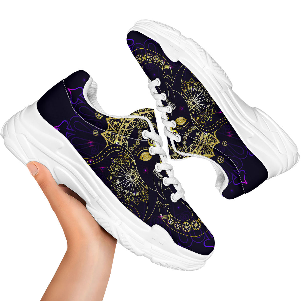 Spiritual Elephant Indian Tribal Print White Chunky Shoes-grizzshop