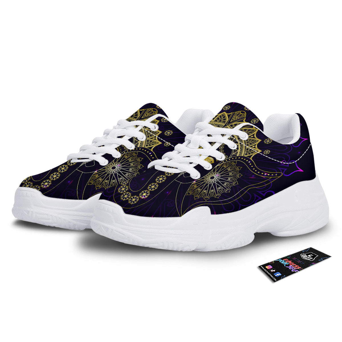 Spiritual Elephant Indian Tribal Print White Chunky Shoes-grizzshop