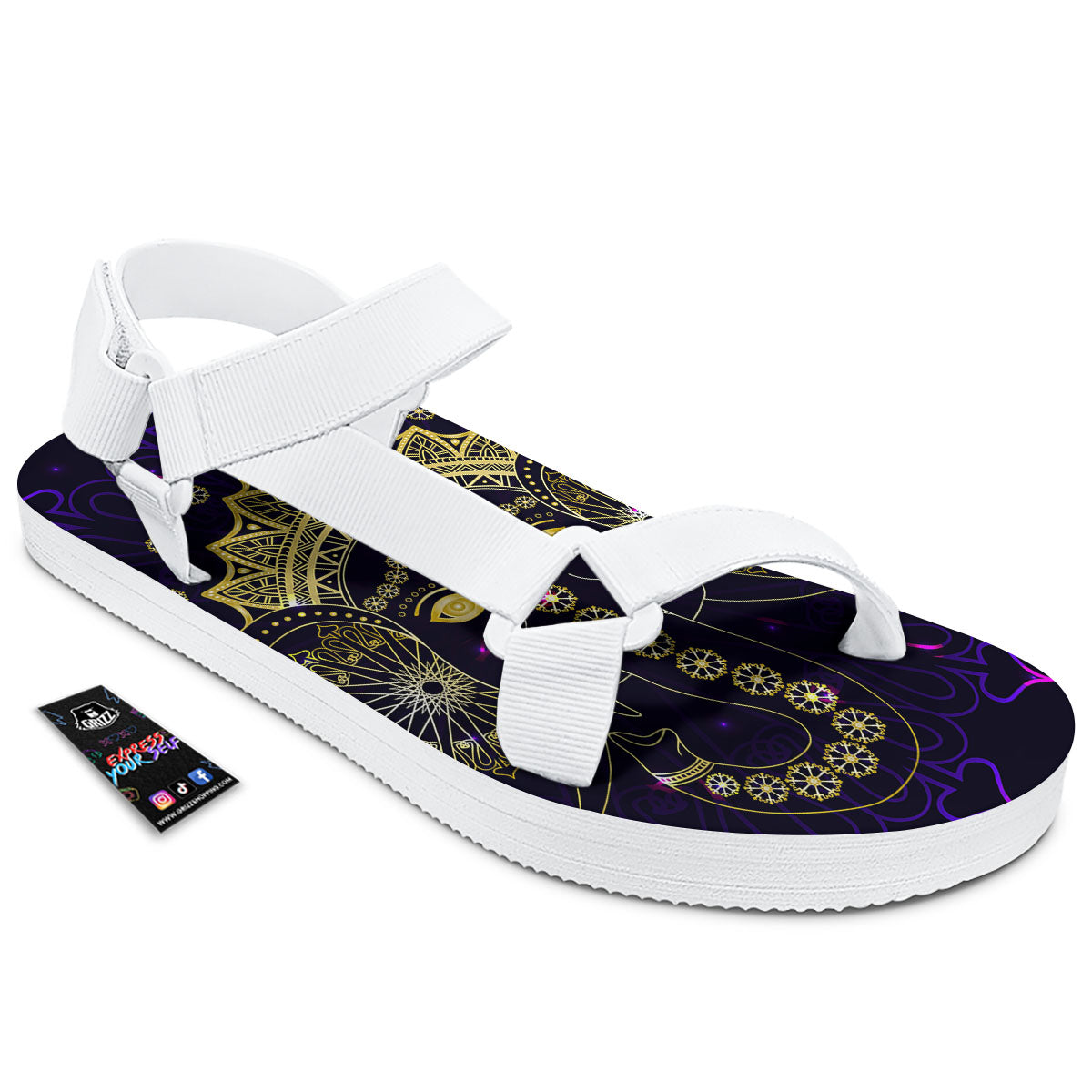 Spiritual Elephant Indian Tribal Print White Open Toe Sandals-grizzshop