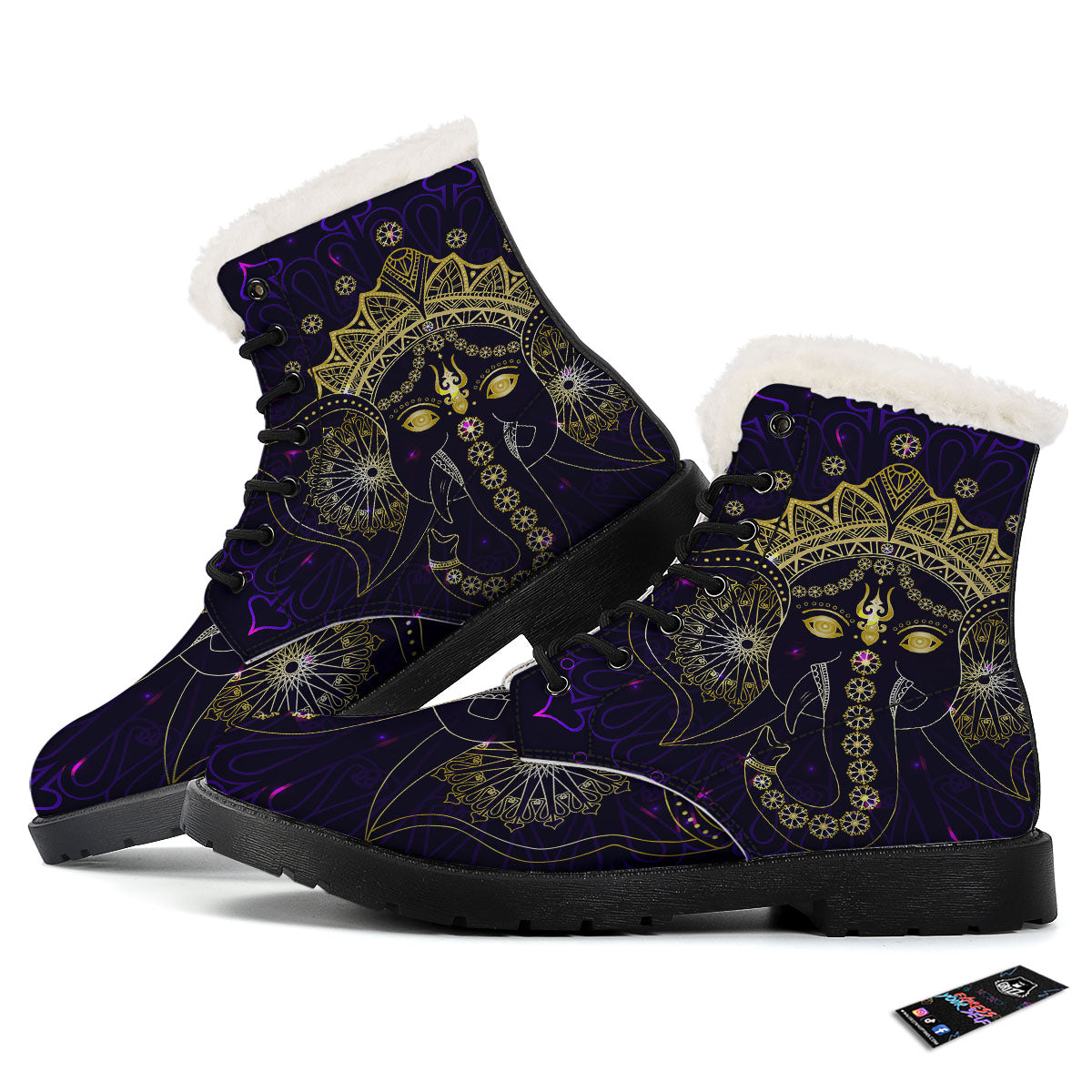 Spiritual Elephant Indian Tribal Print Winter Boots-grizzshop