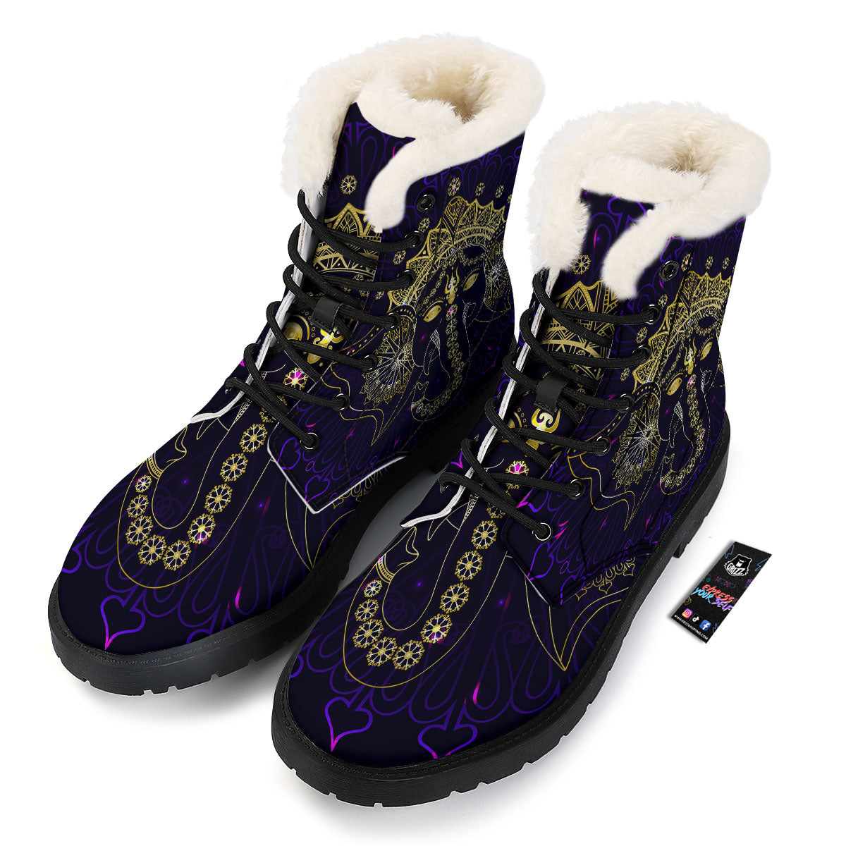 Spiritual Elephant Indian Tribal Print Winter Boots-grizzshop