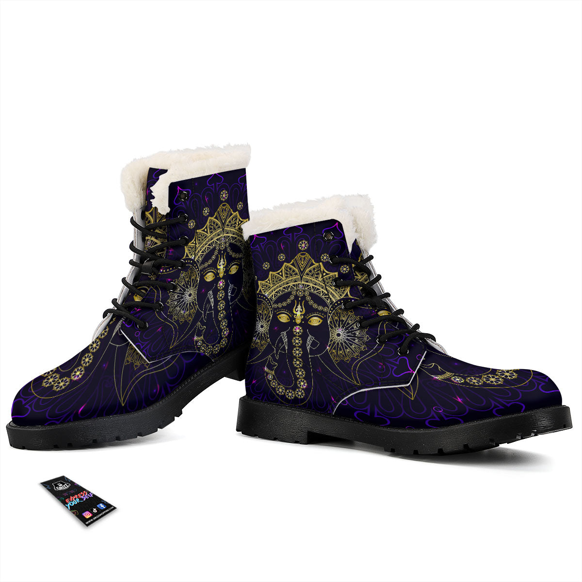 Spiritual Elephant Indian Tribal Print Winter Boots-grizzshop