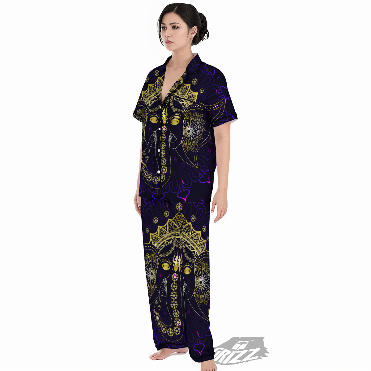 Spiritual Elephant Indian Tribal Print Women's Pajamas Set-grizzshop