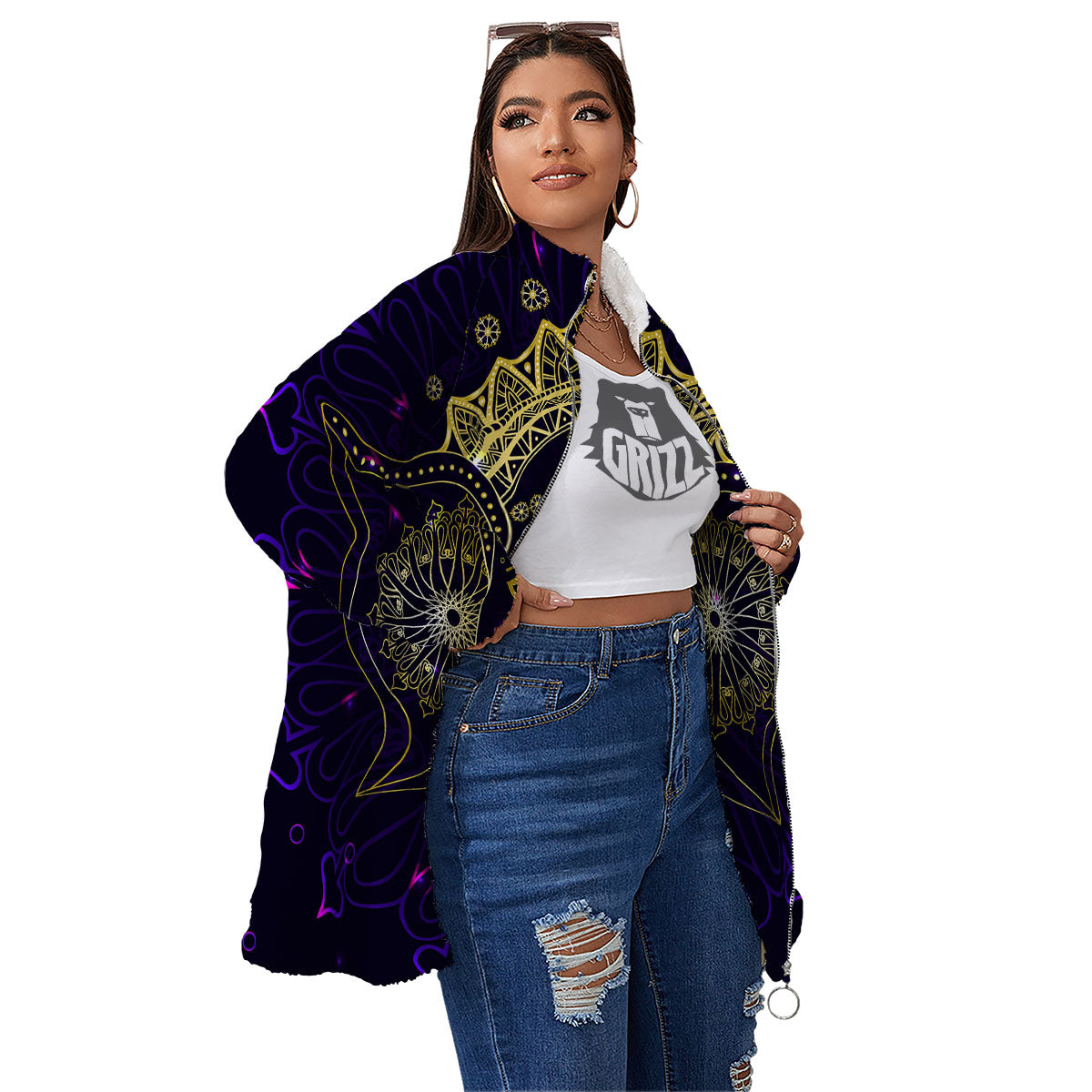 Spiritual Elephant Indian Tribal Print Women's Sherpa Jacket-grizzshop