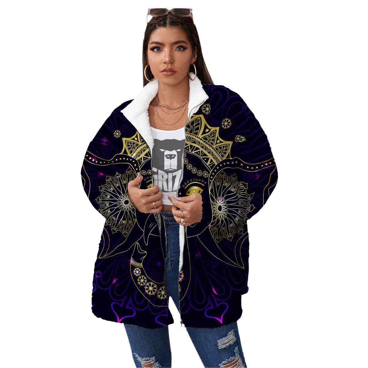 Spiritual Elephant Indian Tribal Print Women's Sherpa Jacket-grizzshop
