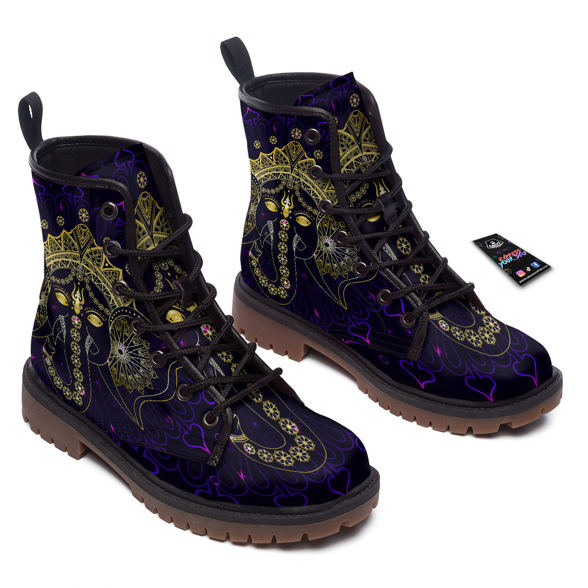 Spiritual Elephant Indian Tribal Print Work Boots-grizzshop