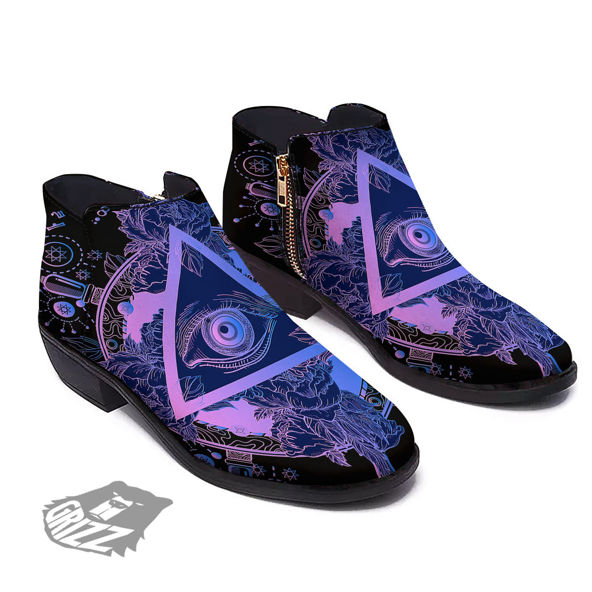 Spiritual Eye Of Providence Print Ankle Boots-grizzshop