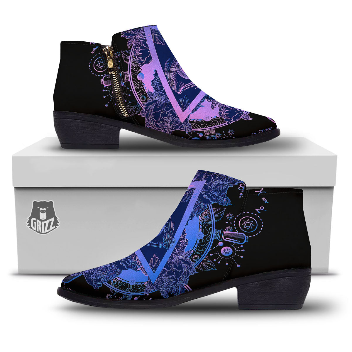 Spiritual Eye Of Providence Print Ankle Boots-grizzshop