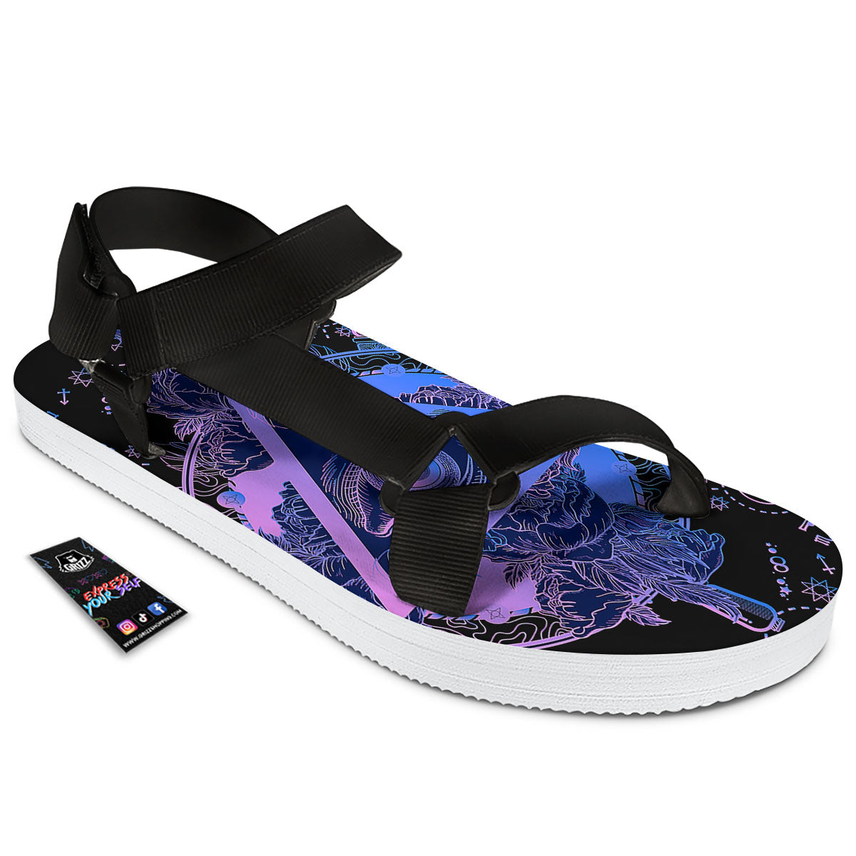 Spiritual Eye Of Providence Print Black Open Toe Sandals-grizzshop