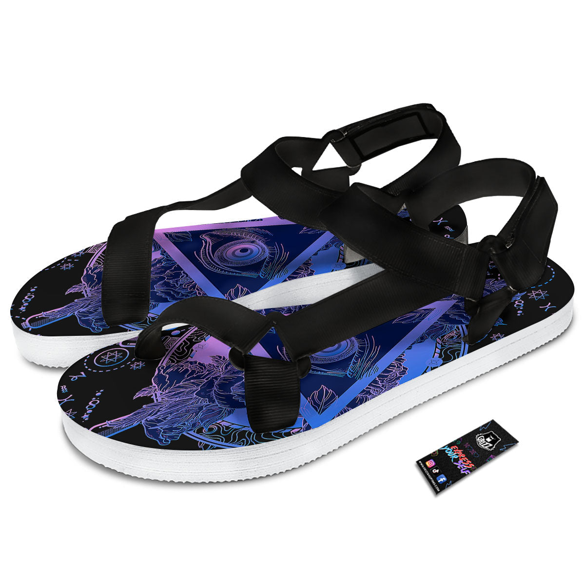 Spiritual Eye Of Providence Print Black Open Toe Sandals-grizzshop