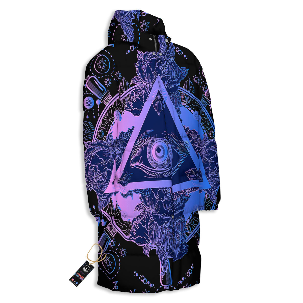 Spiritual Eye Of Providence Print Long Down Jacket-grizzshop