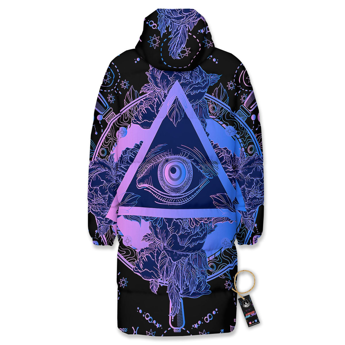 Spiritual Eye Of Providence Print Long Down Jacket-grizzshop