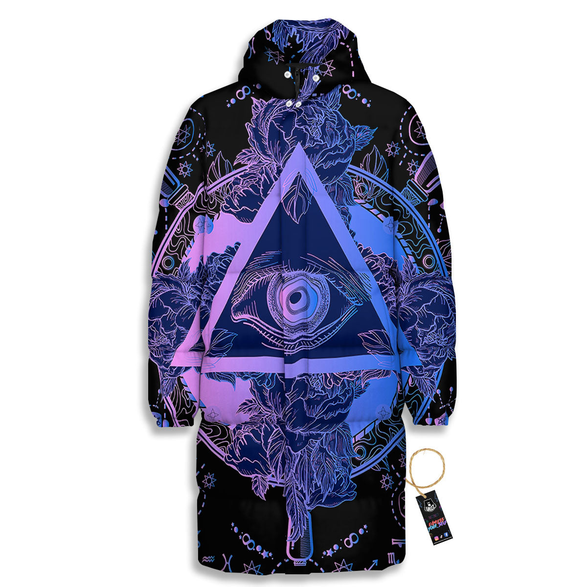 Spiritual Eye Of Providence Print Long Down Jacket-grizzshop