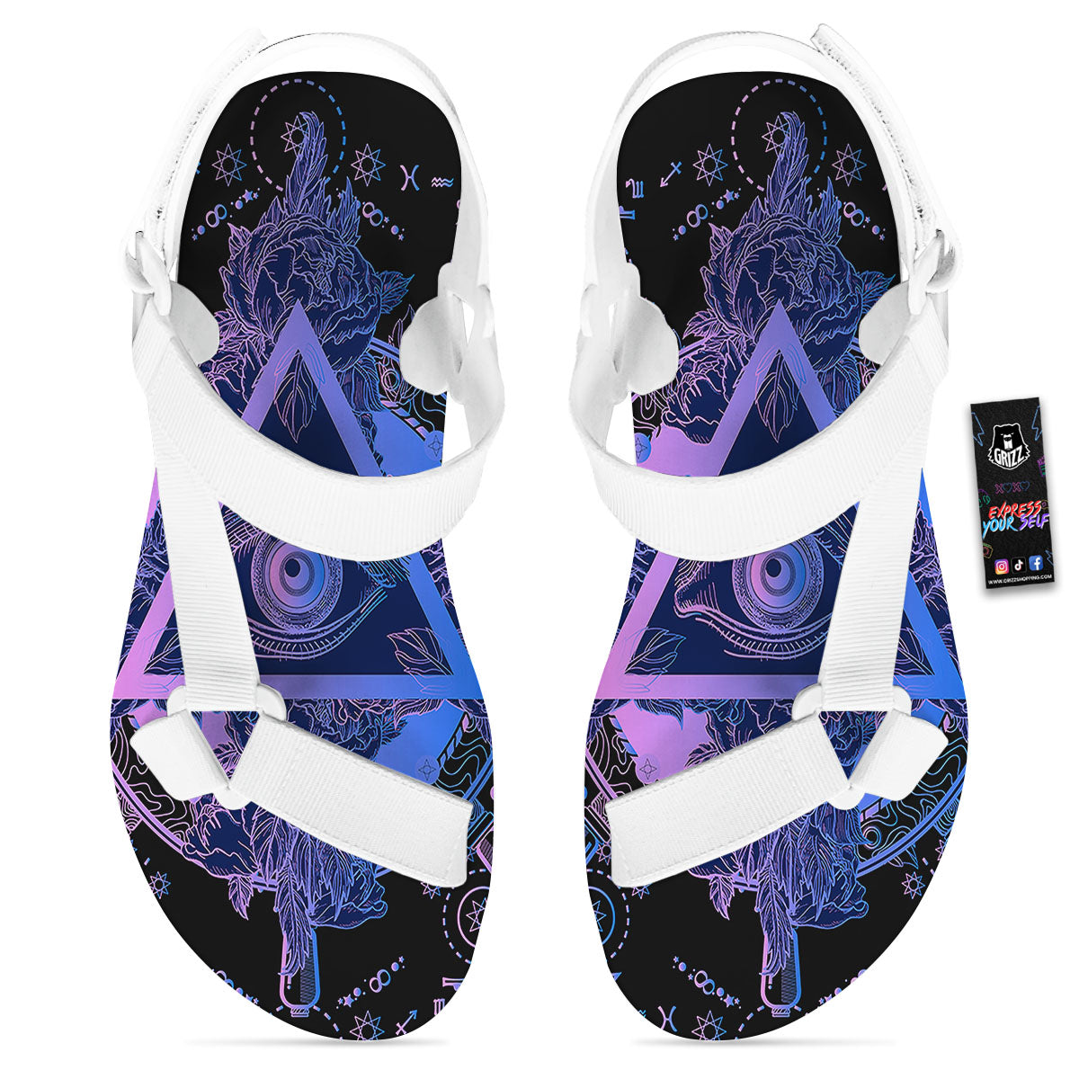 Spiritual Eye Of Providence Print White Open Toe Sandals-grizzshop
