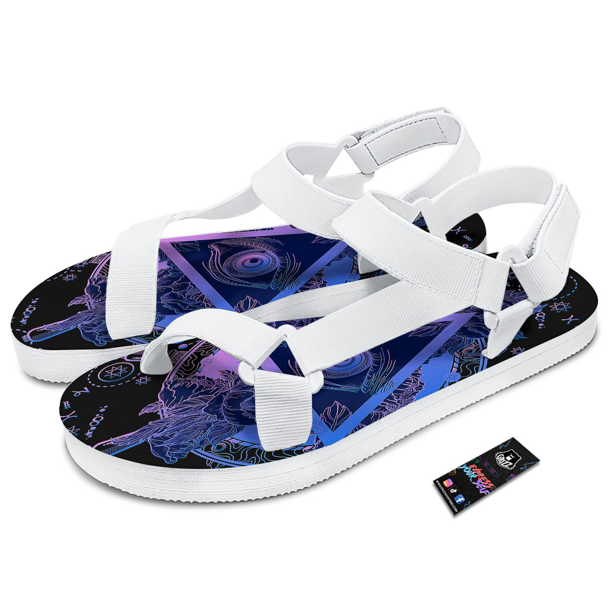 Spiritual Eye Of Providence Print White Open Toe Sandals-grizzshop