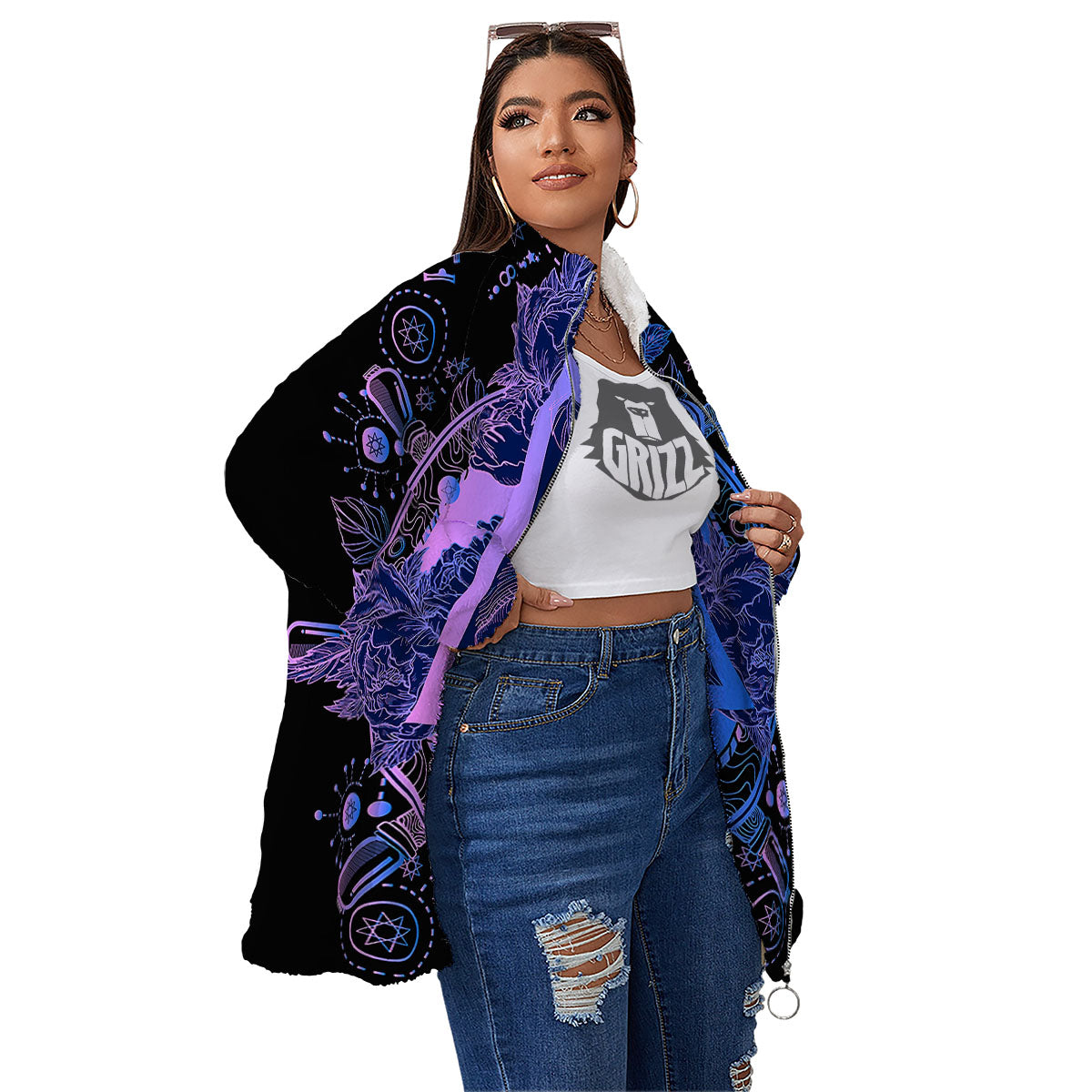 Spiritual Eye Of Providence Print Women's Sherpa Jacket-grizzshop