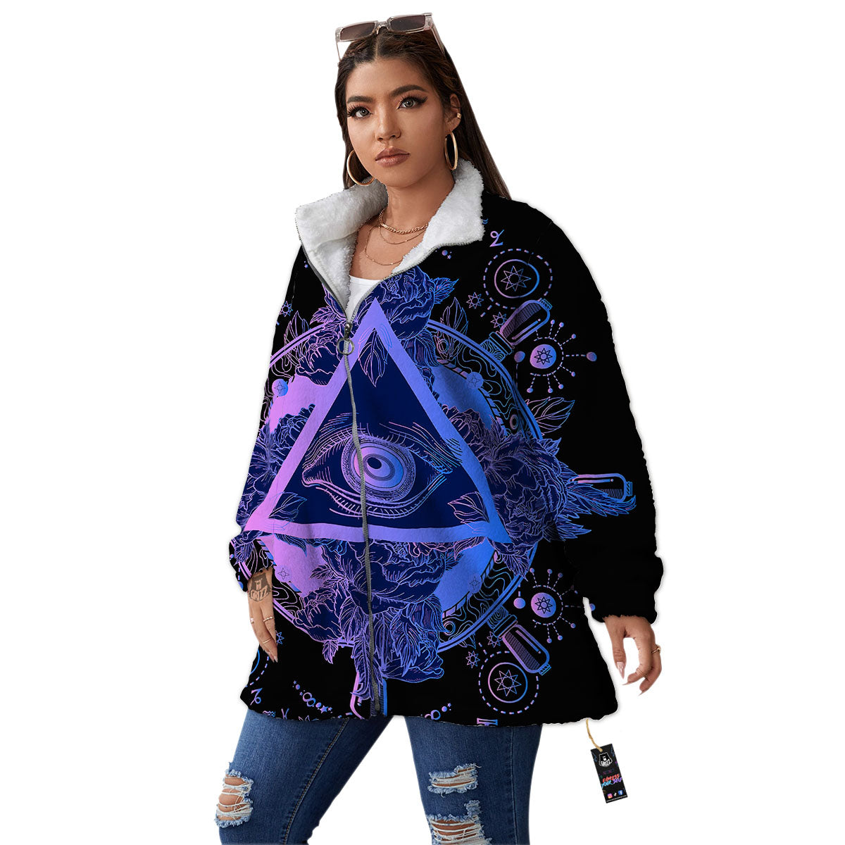 Spiritual Eye Of Providence Print Women's Sherpa Jacket-grizzshop