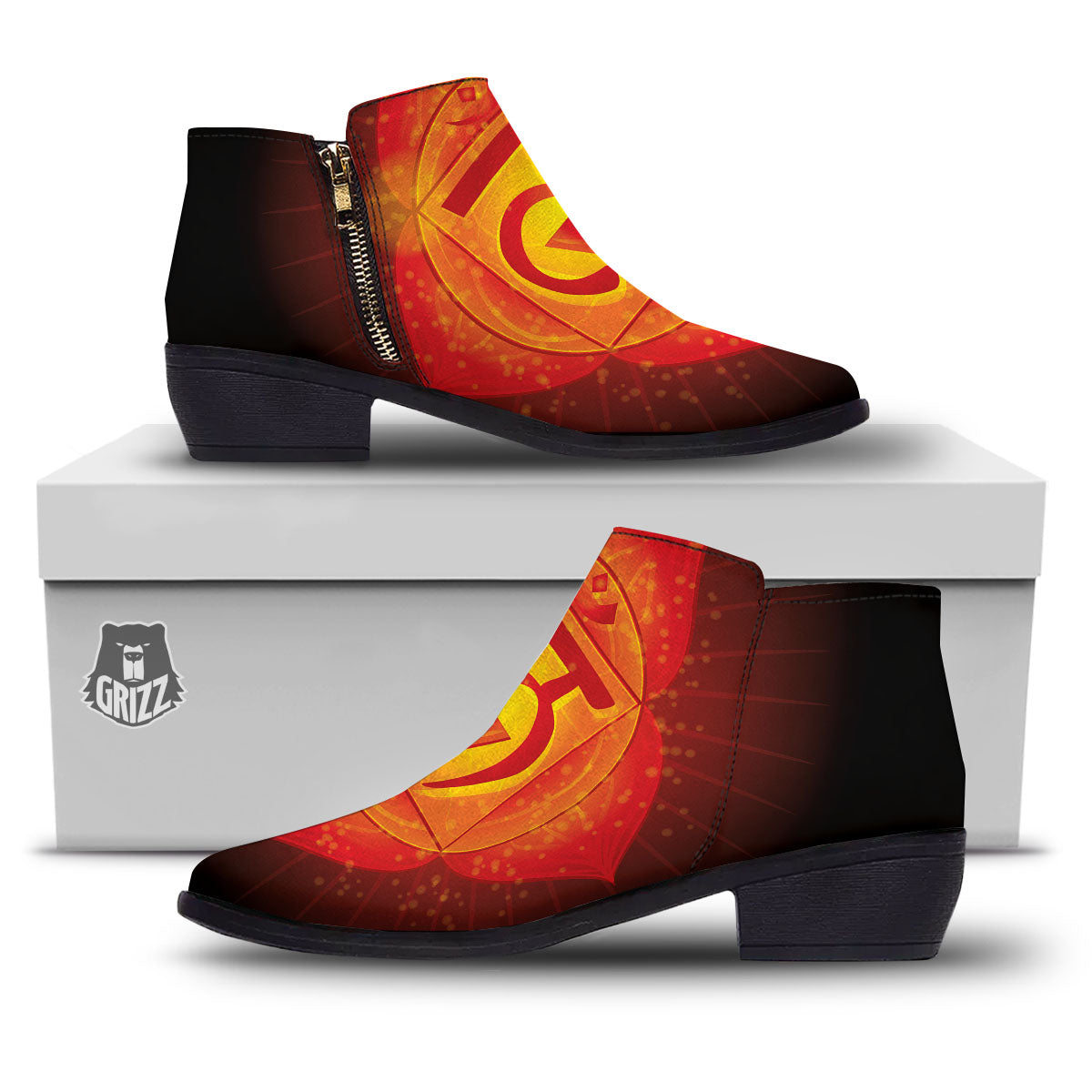 Spiritual Muladhara Chakra Print Ankle Boots-grizzshop
