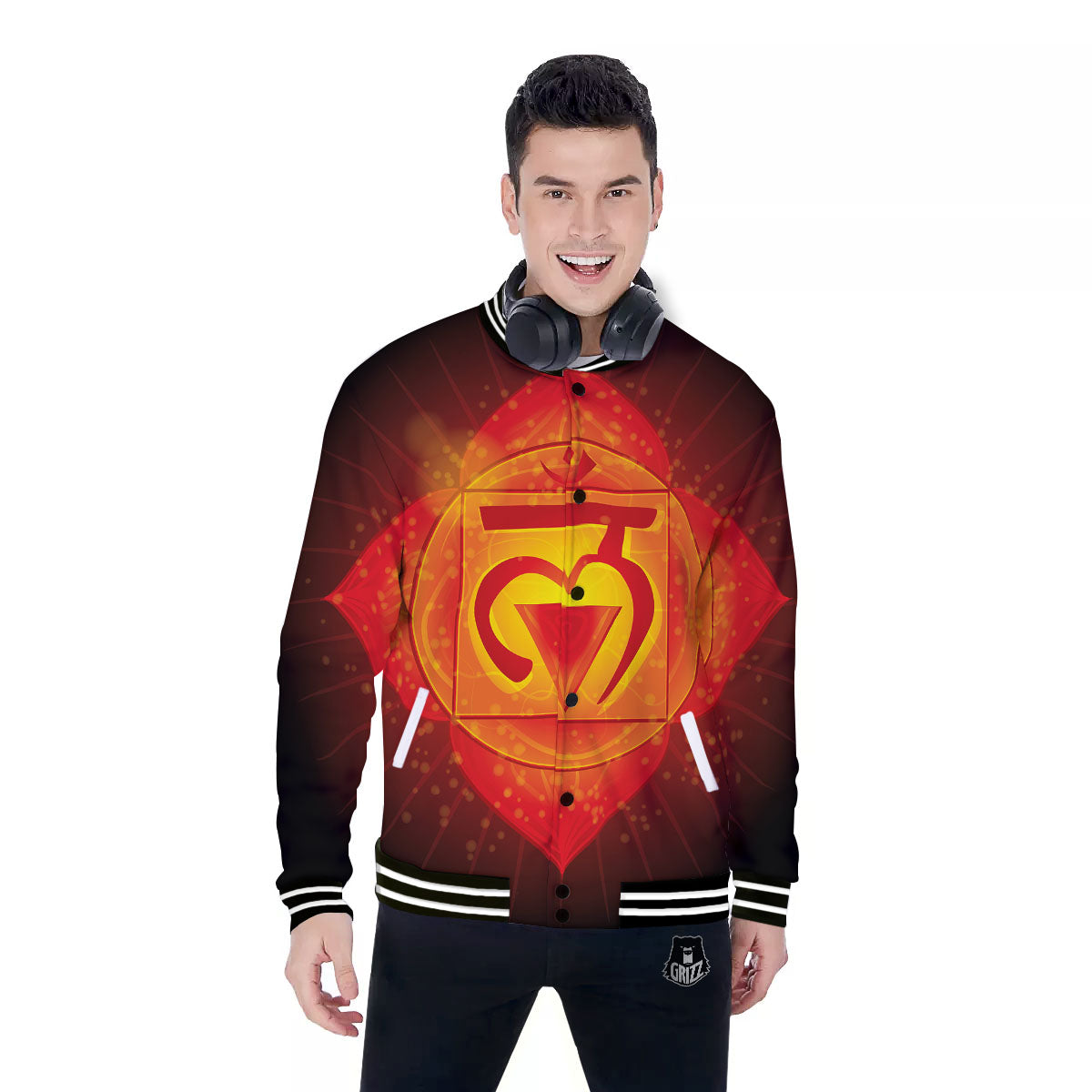Spiritual Muladhara Chakra Print Baseball Jacket-grizzshop
