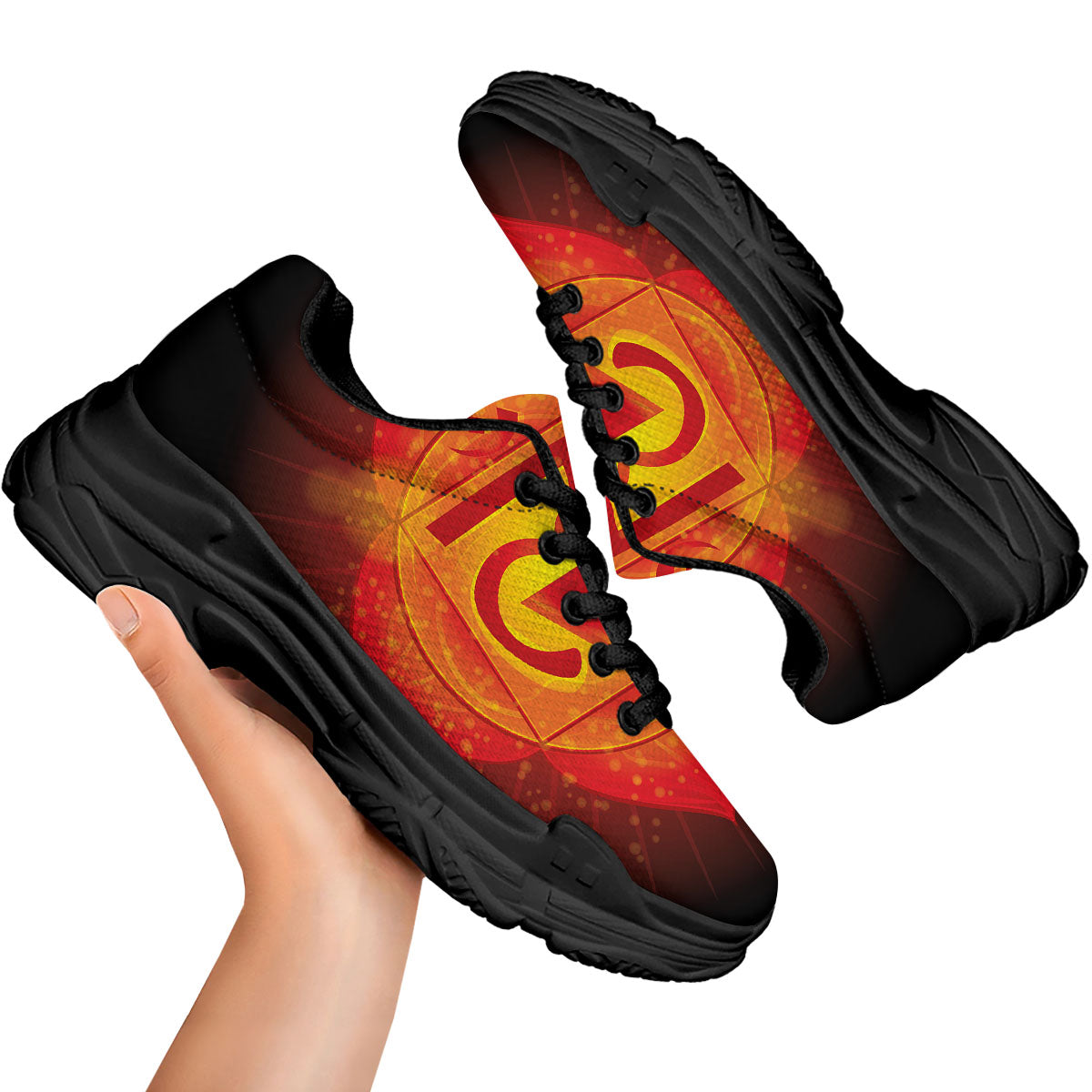 Spiritual Muladhara Chakra Print Black Chunky Shoes-grizzshop