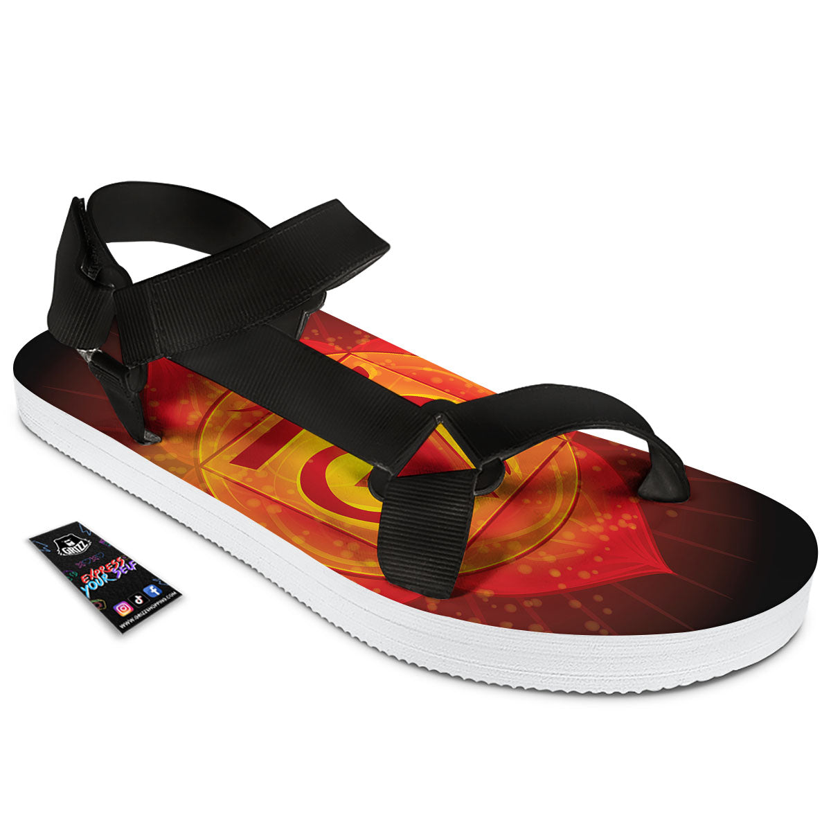 Spiritual Muladhara Chakra Print Black Open Toe Sandals-grizzshop