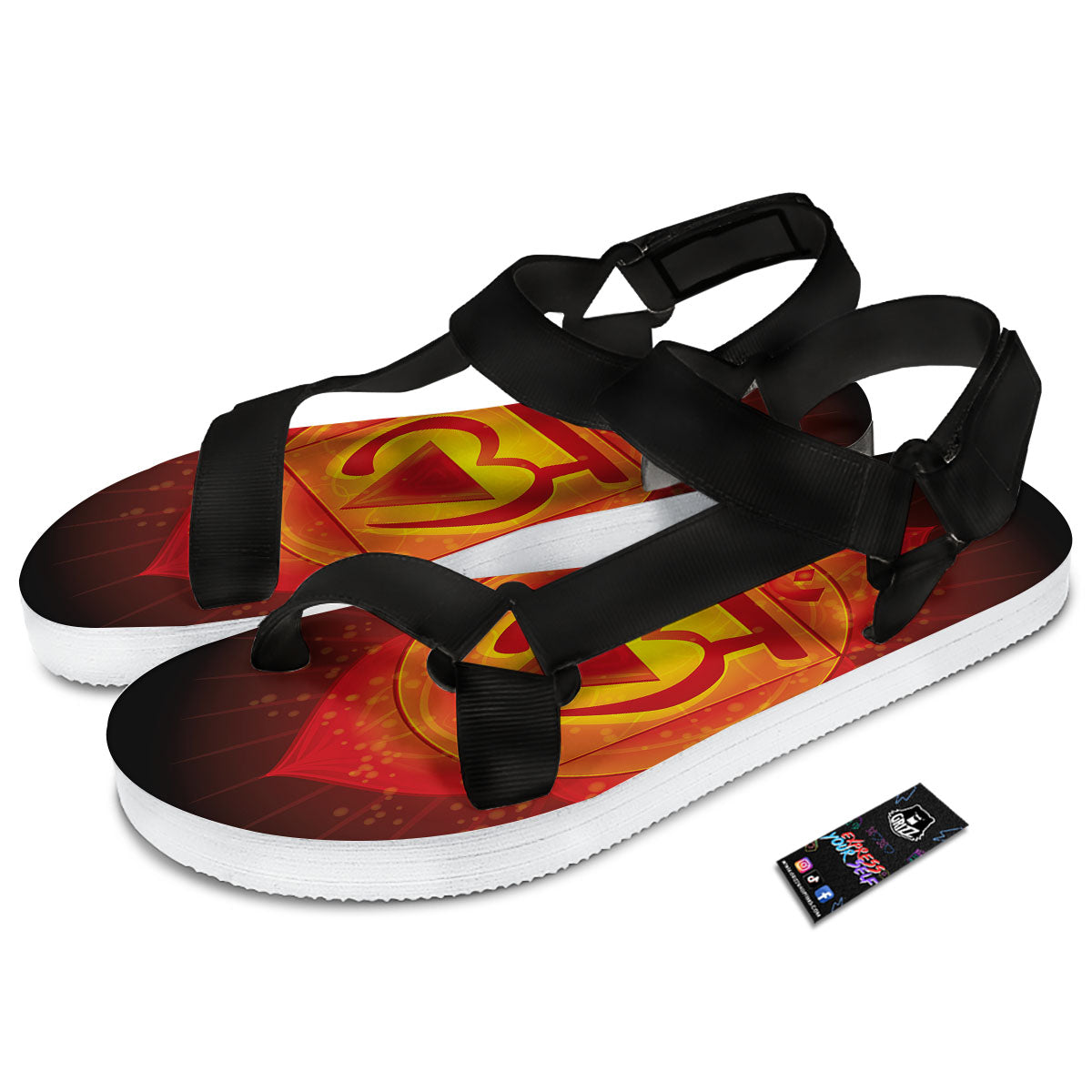Spiritual Muladhara Chakra Print Black Open Toe Sandals-grizzshop