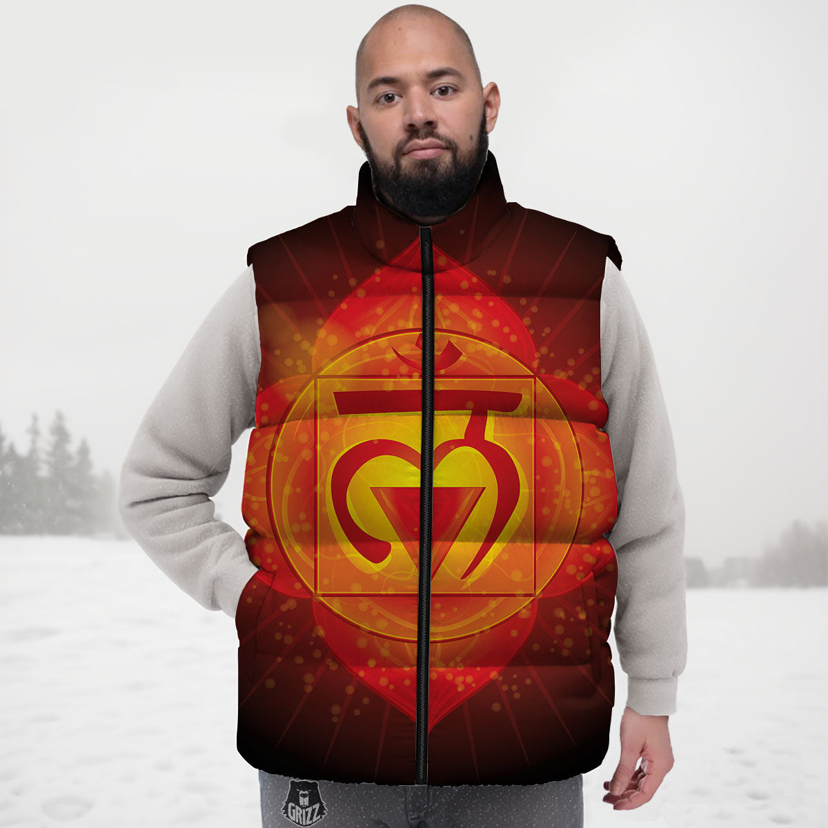 Spiritual Muladhara Chakra Print Down Vest